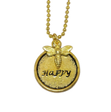 Handmade Hand Stamped Bee Happy Necklace