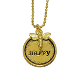 Handmade Hand Stamped Bee Happy Necklace