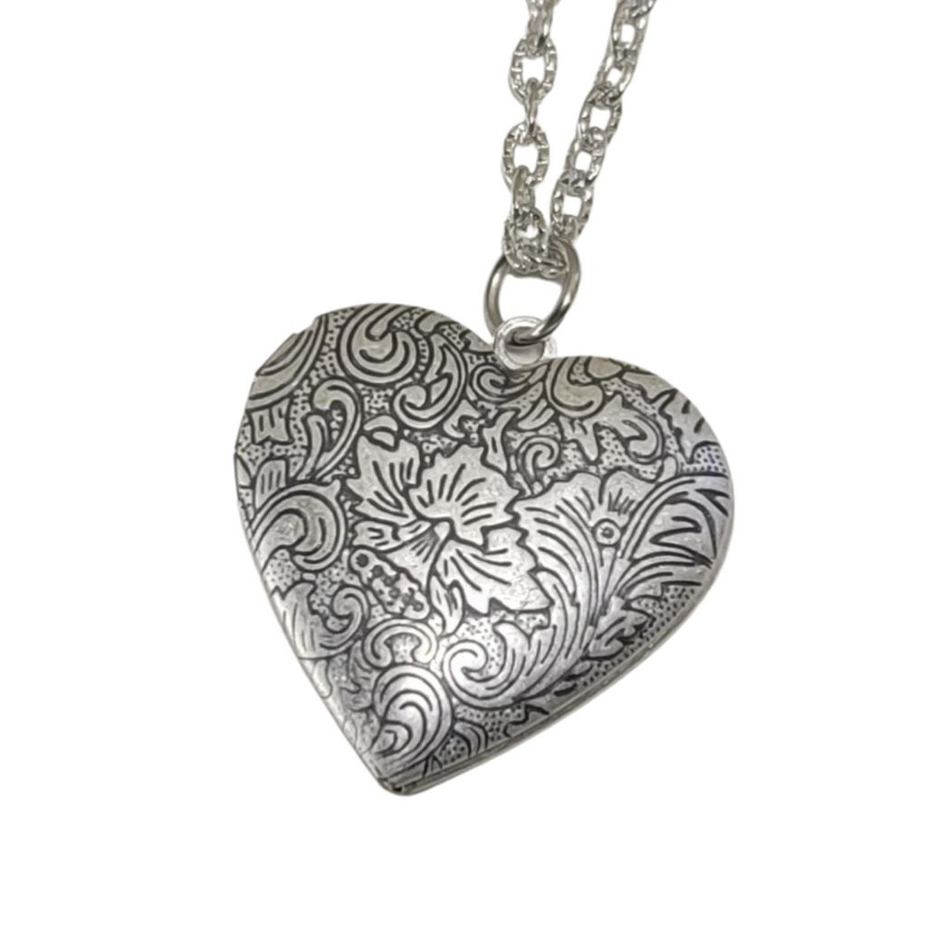 Handmade Oxidized Silver Ornate Heart Locket Necklace