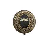 Handmade Victorian Oxidized Brass Dragonfly Cameo Compact Mirror