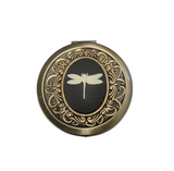 Handmade Victorian Oxidized Brass Dragonfly Cameo Compact Mirror