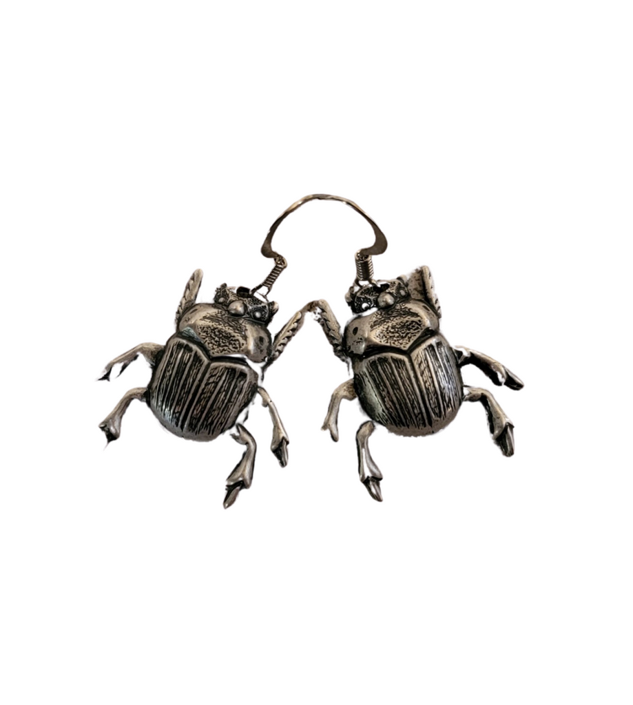 Handmade Oxidized Silver Beetle Earrings