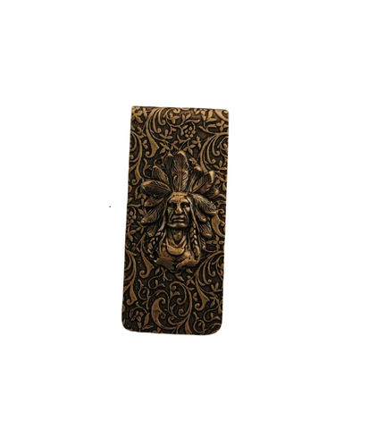 Handmade Oxidized Brass Embossed Indian Chief Money Clip