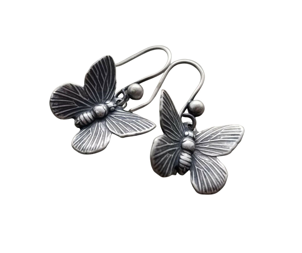 Handmade Oxidized Silver Butterfly Earrings