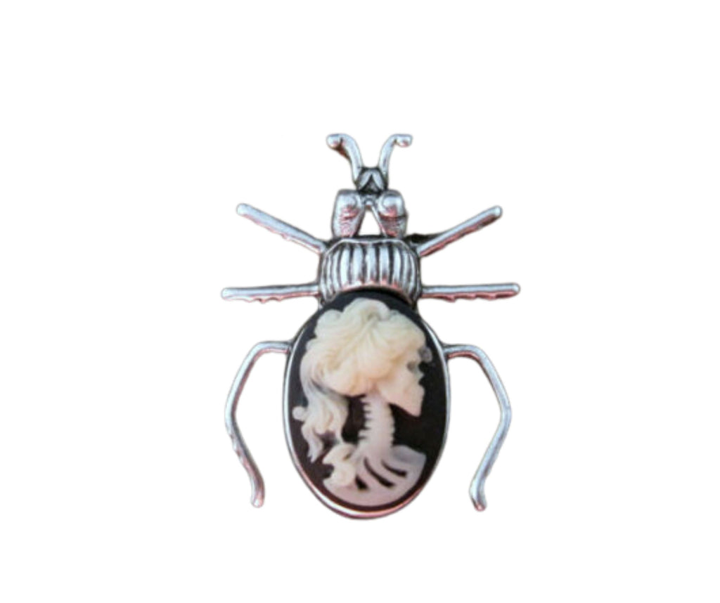Handmade Day Of The Dead Lady Lolita Cameo Beetle Brooch Pin