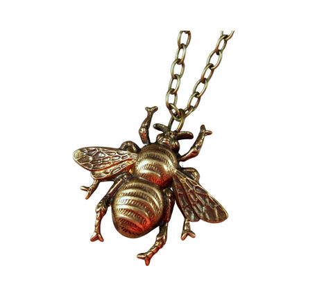 Handmade Oxidized Brass Busy Bee Necklace