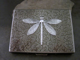 Handmade Antique Silver Embossed Dragonfly Cigarette Case