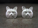 Handmade Antique Silver Cat Head Post Earrings