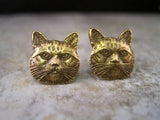Handmade Oxidized Brass Cat Head Post Earrings