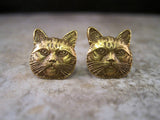 Handmade Oxidized Brass Cat Head Post Earrings