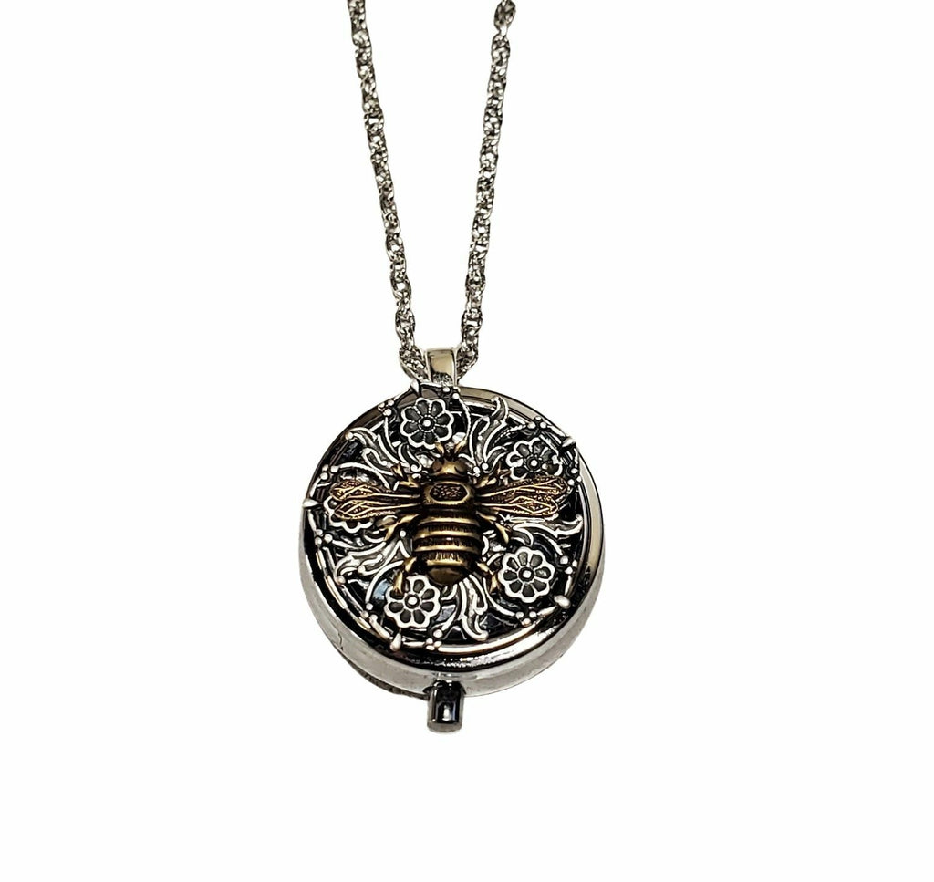 Handmade Silver Bee Pill Box Necklace