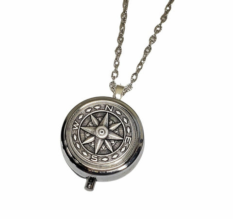 Handmade Silver Compass Pill Box Necklace