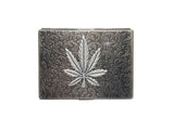 Handmade Antique Silver Embossed Marijuana Leaf Cigarette Case