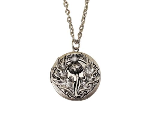 Handmade Antique Silver Scottish Thistle Locket Necklace