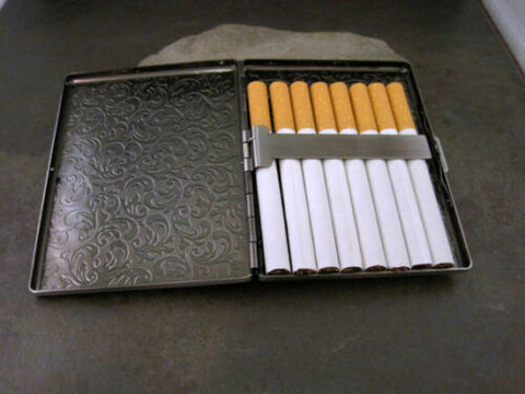 Black leather cigarette case,steampunk cigarette case,bat metal case, lion  head cigarette case
