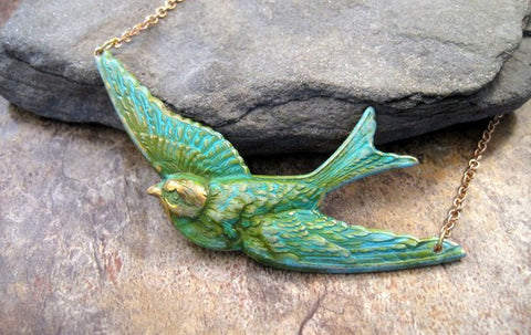Handmade Verdigris Sparrow Necklace